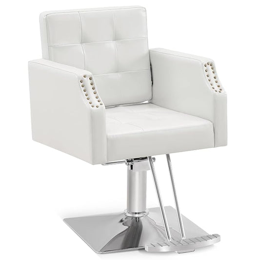 BarberPub Classic Salon Chair for Hair Stylist,Hydraulic Barber Styling Chair,Beauty Salon Spa Equipment 8818 (White)
