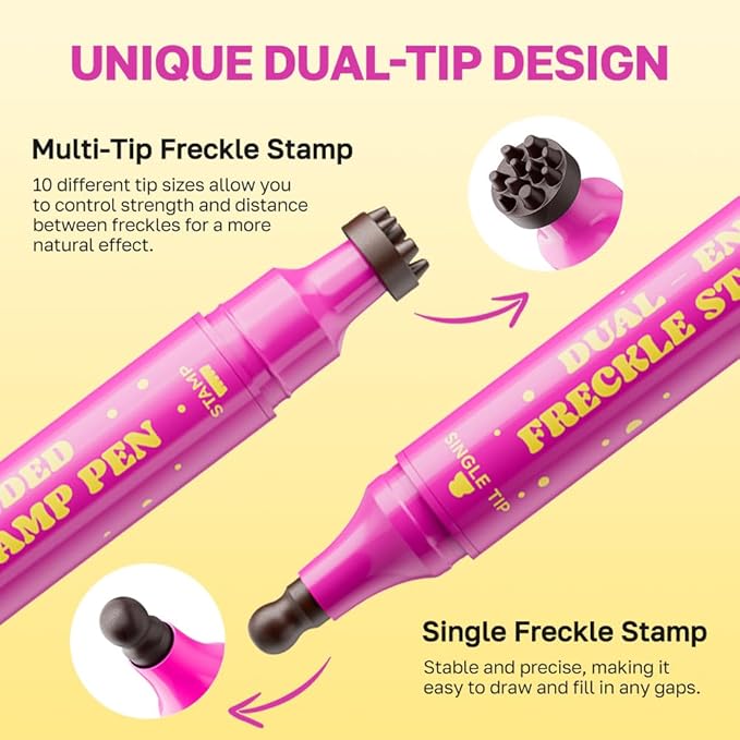 Dark Brown Freckle Stamp with Eyeliner Pen,Natural Lifelike Freckle Makeup Pen Magic Freckle Color,Waterproof Longlasting Fake Freckles Stain Marker Pencil Face Decoration for Sunkissed Makeup,Vegan