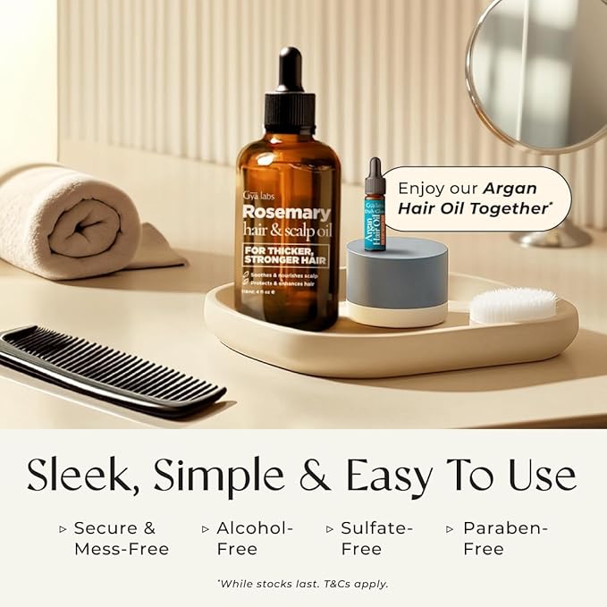 Gya Labs Rosemary & Castor Hair Growth & Styling Oil - 4 Fl Oz - Rosemary to Strengthen Hair - Protect & Tame Frizz, Dry Scalp - Hair & Scalp Hydration with 0.17 Fl Oz Deep Revival Argan Oil