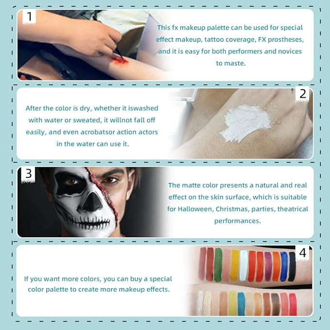 12 Colors Alcohol Activated Makeup Palette Set with Mimic Wound Sponge Makeup Egg for SFX Makeup Halloween Makeup