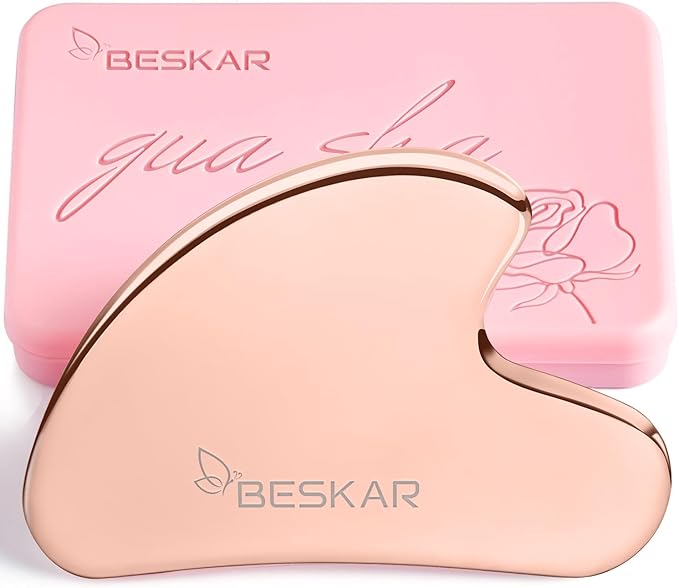 BESKAR Gua Sha Facial Tools, Stainless Steel Guasha Massage Sticks for Jawline Sculpting, Tighten Face Skin and Reduce Wrinkles, Face Eyes Body Neck Massage Tool, Skin Care Gift