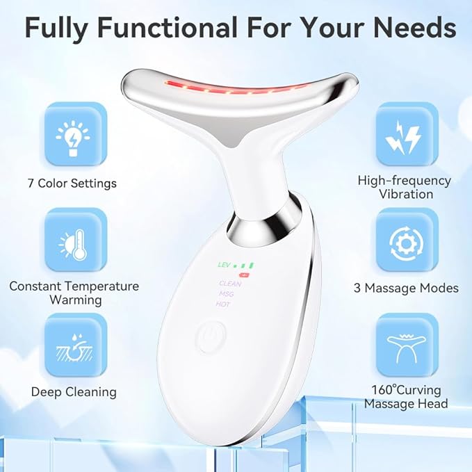 Neck Massager, 7-in-1 Multifunctional Facial Massager, Face Sculpting Tool for Skin Care, At-Home Face Tool with Vibration and Thermal, White