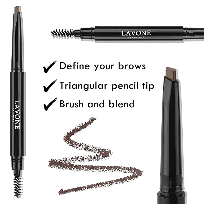 LAVONE Eyebrow Stamp Pencil Kit for Eyebrows Makeup, with Waterproof Eyebrow Pencil, Eyeliner, Eyebrow Pomade, and Dual-ended Eyebrow Brush - Medium Brown