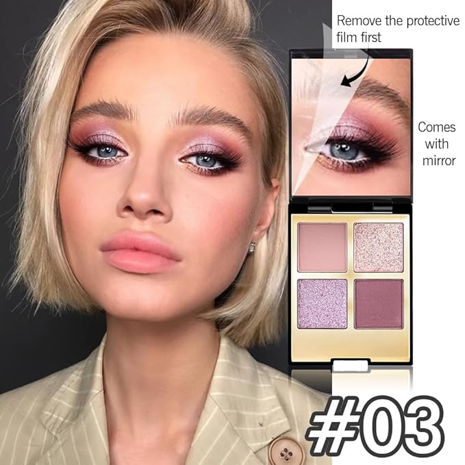 4 Colors Eyeshadow Makeup Palette,Nude Pink Purple Highly Pigmented Natural Neutral Nude Eye Shadow Palette with Mirror,Long Lasting Naturing-Looking,Waterproof,Blendable,Travel Size