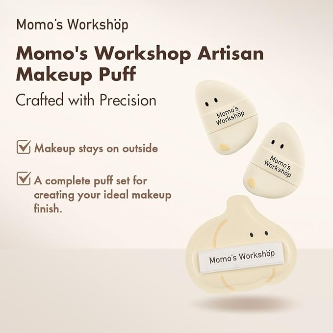 Momo’s Workshop Garlic Makeup Sponge Set (3pcs) - Garlic Shape PU Leather Puff Full Coverage,Makeup Puff for Blending Halloween Themed, Oil Control Ideal for Oily Skin & Storage Case