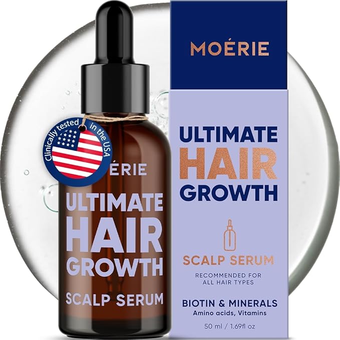 MOERIE Ultimate Hair Growth Serum for Natural Hair Regrowth & Thickening - Anti Thinning & Hair Loss Treatment for Women - Rapid Hair Growth Products - Scalp Oil Alternative - 1.69 fl oz / 50 ml