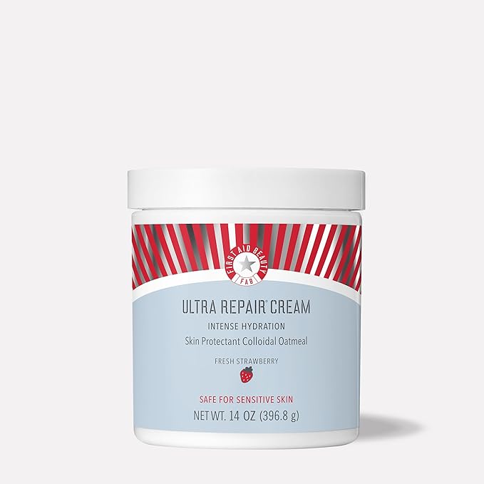 First Aid Beauty - Ultra Repair Cream, Intense Hydration Whipped Colloidal Oatmeal, Clinically Proven to Strengthen Skin Barrier & Help Relieve Eczema, Face & Body Moisturizer, 14oz Fresh Strawberry