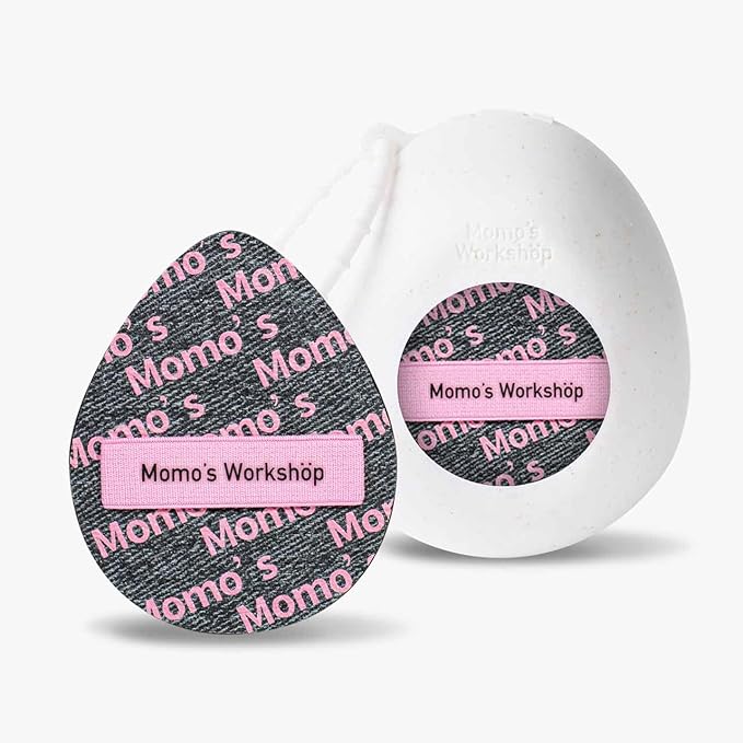 Momo's Workshop Pink Black Denim Egg Makeup Sponge 2-Pack,Ultra Firm Bounce Rubycell Sponge for Liquid-Full Coverage Foundation,for Dry/Combination Skin,Travel Friendly,2pcs &Storage Case