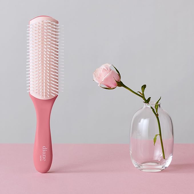 Diane Pro Nylon Pin 9 Row Styling Brush for Detangling, Separating, Shaping, and Defining Wet or Curly Hair, Heat-Resistant, Anti-Static, Pink