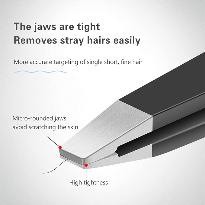 Tweezers Set, High Precision Stainless Steel Eyebrow Tweezers for Facial Hair, Inward Growing Hair and Splinter Remover Kit, Suitable for Women and Men, 4-Piece Set. (Black)