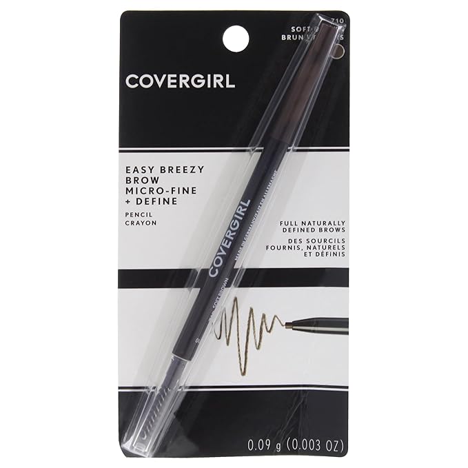 COVERGIRL Easy Breezy Brow Micro-Fine and Define Pencil, Soft Brown, 0.03 Pound , Brown Eyebrow Pencil, No Sharpening Needed, Built in Spoolie, Safe for Sensitive Eyes, Removes Easily