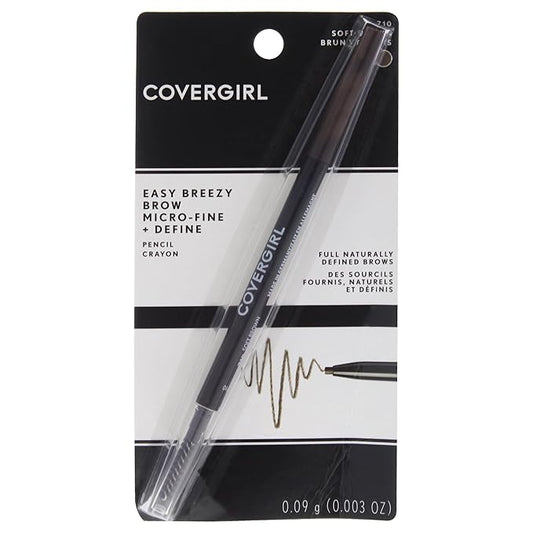COVERGIRL Easy Breezy Brow Micro-Fine and Define Pencil, Soft Brown, 0.03 Pound , Brown Eyebrow Pencil, No Sharpening Needed, Built in Spoolie, Safe for Sensitive Eyes, Removes Easily