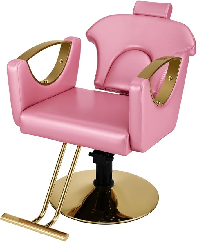 Pink Reclining Barber Chair Salon Chair 360 Degree Swivel Hair Chair Hydraulic Pump Cutting Tattoo Chair