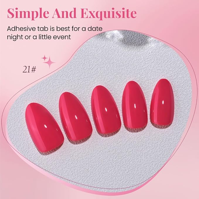 evpct Glossy Press on Nails Short Almond Short for Women, Red Fake Nail with Glue Salon Quality Reusable Stick on Nails In 15 Sizes 30Pcs Full Cover False Nail Soft Gel Set Kit for Gift, 21