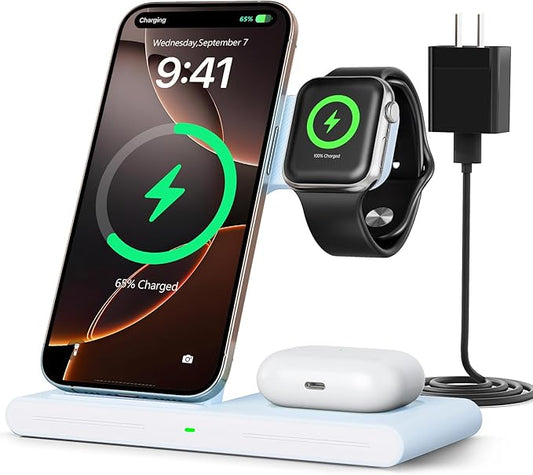 2025 Wireless Charger for Apple and Android Charging Station,3 in 1 Fast Max Charging for iPhone 16 15 14 13 12 Pro Max Plus, Apple Watch Series & Air pods 4 3 2 Pro, Android Samsung Galaxy Series
