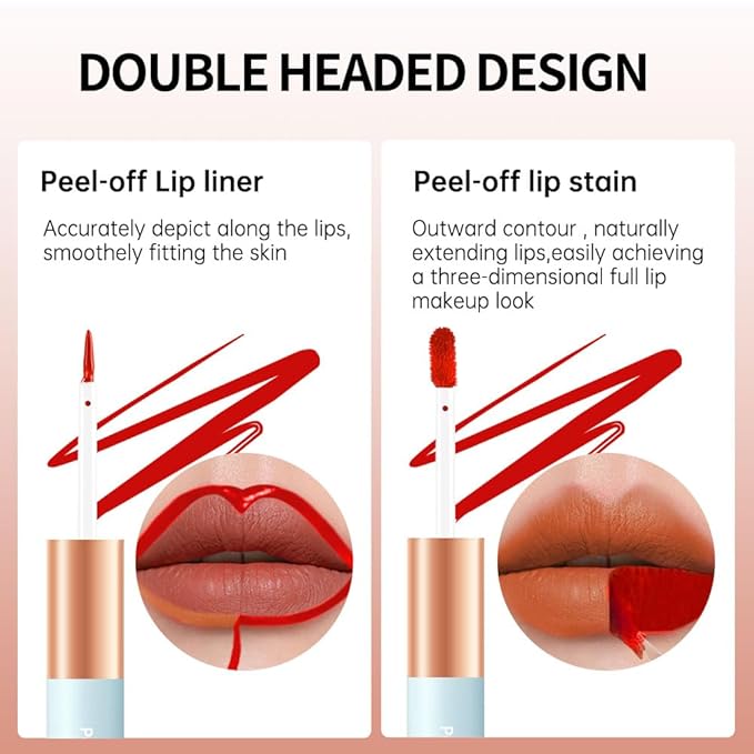2-In-1 Peel Off Lip Stain Matte Finish Lip Liner Tattoo Peel-off Lip Tint, Long Lasting All Day Lip Masque Waterproof Smudge-proof Transfer-proof Peel Off Lip Makeup, 3#peach
