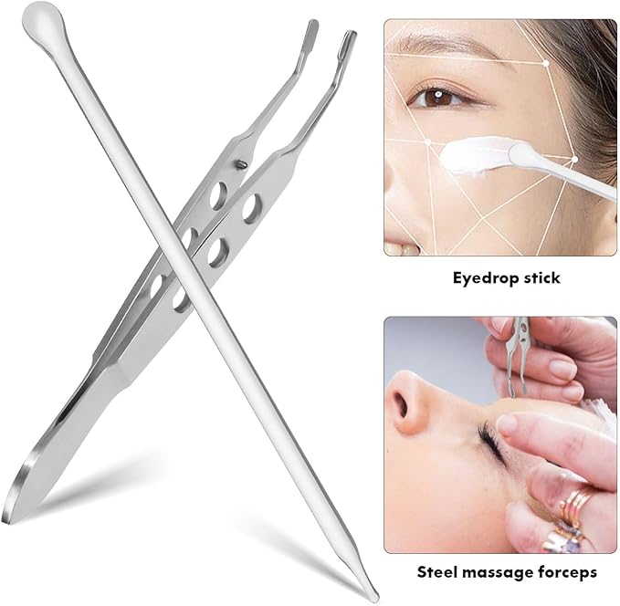 Meibomian Gland Expressor Premium Eyelid Massage Dry Eye Relief Eyelid Gland Care Clean Tools Kit for Dry Eyes, Rectangle Tip