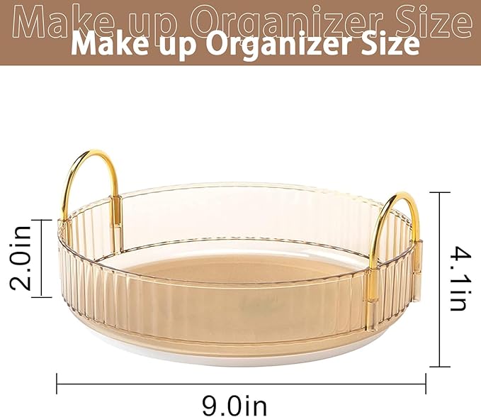 Rotating Makeup Organizer for Vanity, High-Capacity Skincare Clear Make Up Storage Perfume Organizers Cosmetic Dresser Organizer Countertop 360 Spinning (Gold, 1 Tier)