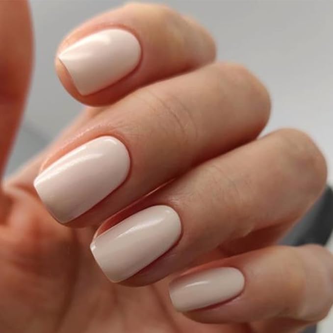 Press on Nails Short Square, Ivory Fake Nails Kit, Fashion Glossy Acrylic Press on Nail, Natural Stick on Nail, Thick Reusable Glue on Nails Short Press on Nail for Women, 30Pcs