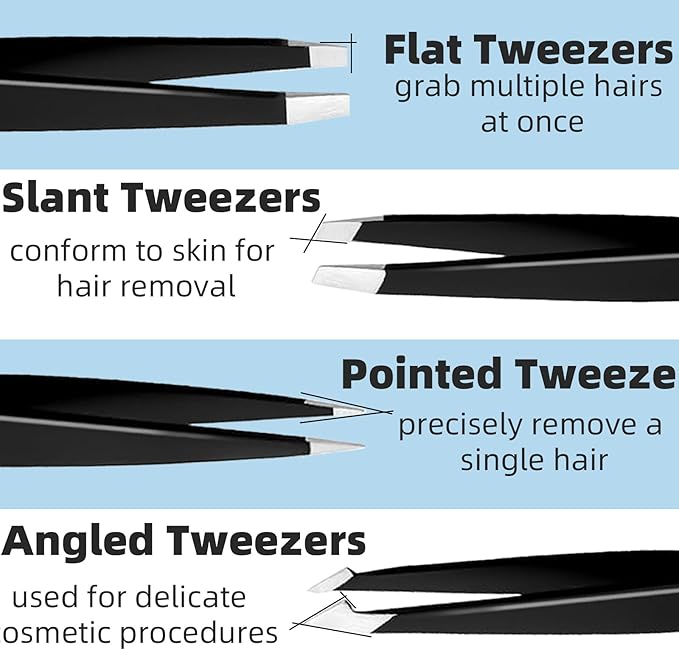 4Pcs Eyebrow Tweezers Set,Tweezers for Women Facial Hair Professional Stainless Steel Tweezers Precision Tweezers Set,Suitable for Removing Inward Growing Hair Eyebrows and Facial Hair(black)