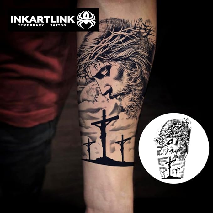INKARTLINK Semi Permanent Tattoo, party tattoo, beautiful and realistic design, fun tattoo experience, cruelty-free, non-reflective, waterproof (Jesus 2)