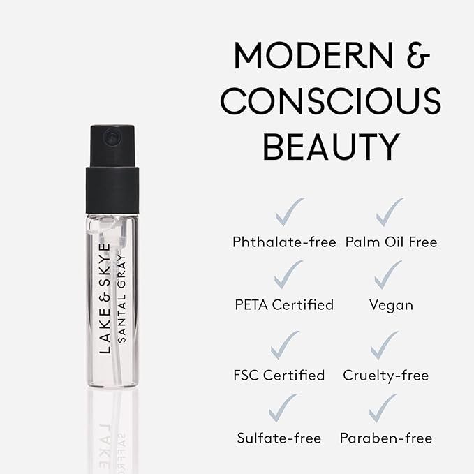 Lake & Skye Santal Gray Eau de Parfum, Long Lasting Fragrance, 0.06 fl oz (2 ml) - Aromatic, Woody, Spicy