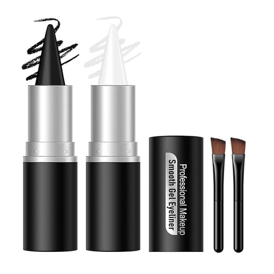 KYDA 2 Colors Black White Gel Eyeliner, Natural Black Eyeliner Cream for Older Women, Waterline Matte Eye Liner with Brushes, Waterproof Smudge Proof Smoky Eyeshadow, Multiuse Eyes Makeup Stick