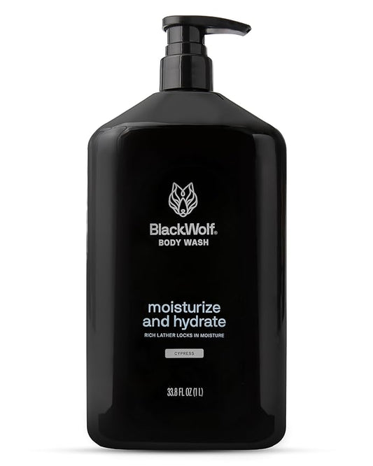 Black Wolf Moisturizing Body Wash for Men, Sandalwood - Mens Bodywash for Dry, Dehydrated & Sensitive Skin - Shower Gel Body Cleanser with Aloe Vera & Jojoba Oil to Remove Oil & Dirt