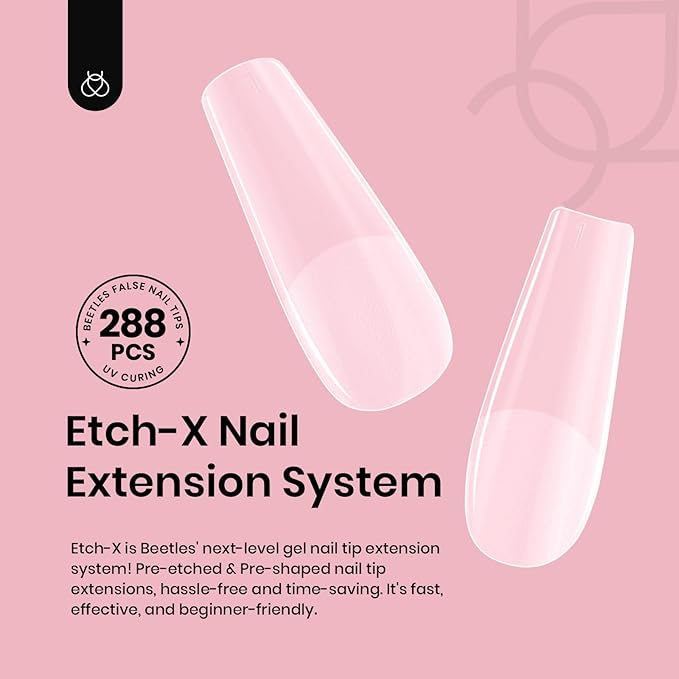 Beetles Gel Nail Tips Long Square 10 Sizes, 288Pcs Pre Shaped Half Matte Press On Nails Gelly Tips False Nails for Gel Nail DIY Art Nail Extensions Acrylic Nails Gift