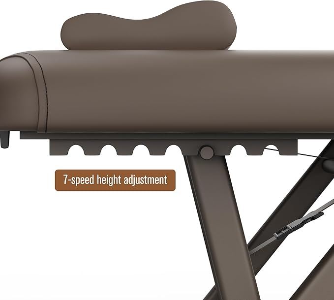 pouseayar Adjustable Massage Table with Face Pillow & Headrest, Sturdy and Solid, Silent and Easy to Adjust - Fixed Backrest, Brown