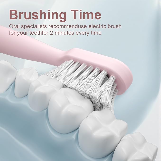 Electric Toothbrush Set for Women with UV Light Drying Holder, 8 Brush Heads, Smart Timer, USB Rechargeable – Soft Pink Edition
