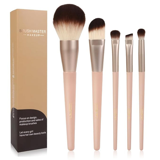 Professional Face Makeup & Foundation Brush Set 5Pcs, Premium Base Brush Kit For Face, Foundation Brush Blush Brush Blurring Angled Liner Crease Brush