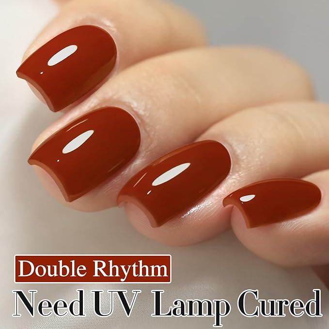 Double Rhythm Translucent Gel Polish Sheer Neutral Natural Light Milky Same Color Same Bottle 15ML Jelly UV Polish Nail Art DIY at Home (Brick Red-A1488)
