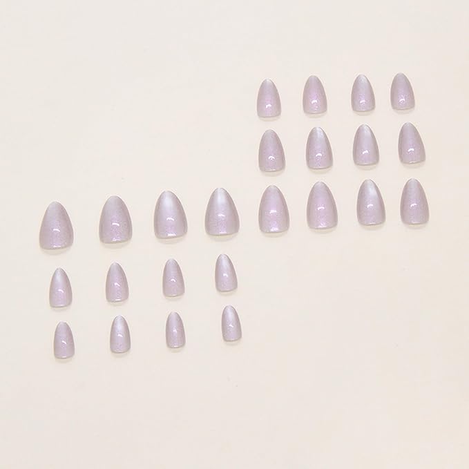 IMRAIN Cat's Eye Press on Nails Medium Almond Fake Nails Purple Glitter Acrylic Nail Supplies Glossy Glue on Nails Full Cover False Nails Chrome Aurora Artificial Stick on Nails for Women Girls 24Pcs