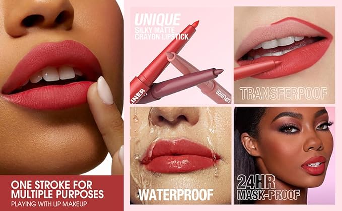 Matte Lip Liner Pencil Set 3 Pack, Long-Lasting Waterproof Lip Liners, Smudge-Proof and High Pigment Lip Liner Kit, Smooth Application for Defining & Shaping Lips, Non-Fading Matte Finish-4#