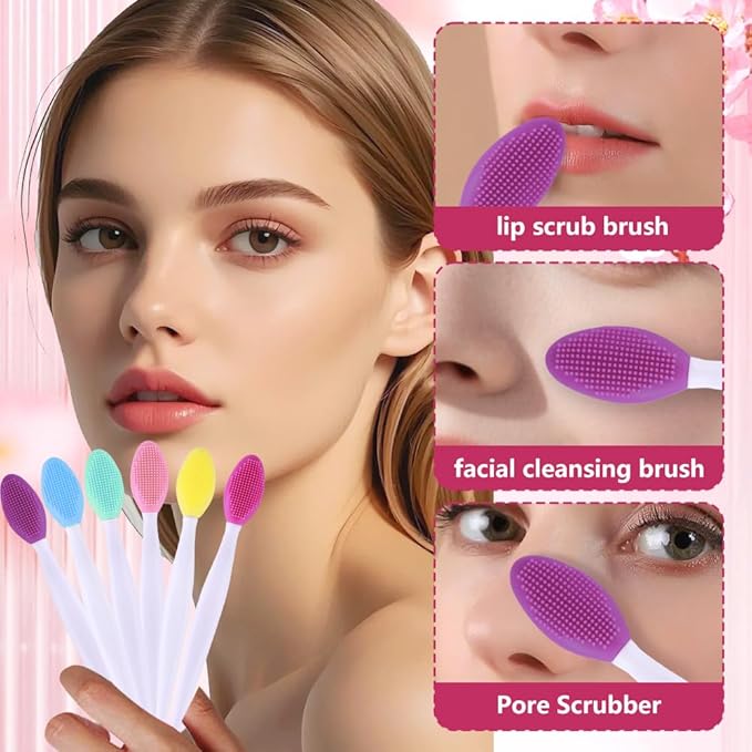 12 Pcs Pore Scrub Brush,Lip Scrubber Exfoliator,Silicone Face Cleansing Brush,Lip Scrub Brush Exfoliating Nose Clean Blackhead Removal Brushes for Face Cleaning