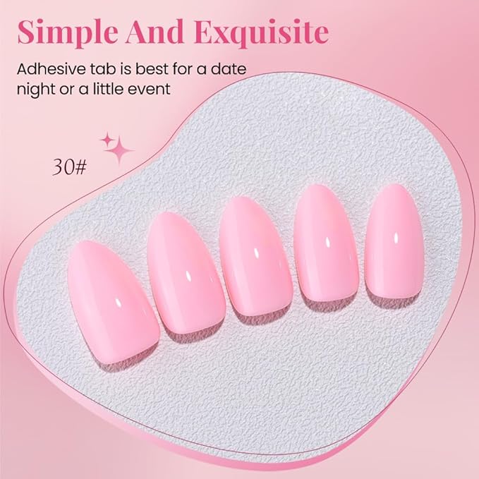 evpct Glossy Press on Nails Short Almond Short for Women, Baby Warm Pink Fake Nail with Glue Salon Quality Reusable Stick on Nails In 15 Sizes 30Pcs Full Cover False Nail Soft Gel Set Kit for Gift, 30