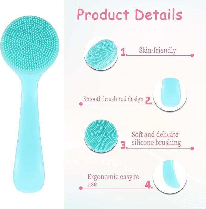 2Pcs Silicone Face Brush Manual Face Scrub Brush, Soft Facial Cleansing Brush Waterproof Exfoliating Face Brush Skin Friendly Face Cleaner Brush for Blackheads Makeup Residues Removal