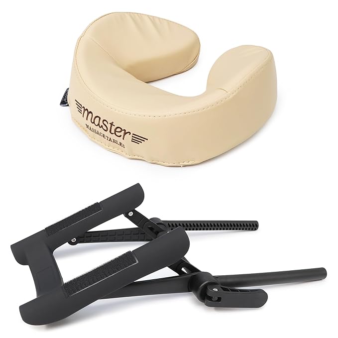 Master Massage Deluxe Adjustable Ergonomic Dream Face Cradle and Patented Ultra Plush Memory Foam Face Cushion Pillow -Face Pillow Set - Massage Table-Massage Chair Headrest Platform Set - (Cream)