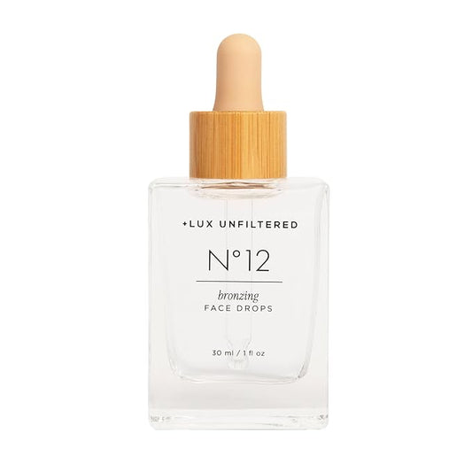 + Lux Unfiltered N°12 Face Tanning Drops - Non-Comedogenic Bronzing Drops for Face with Hyaluronic Acid, Vitamin E, & Passionfruit Oil - Fragrance Free, Cruelty Free, & Vegan Self Tanner