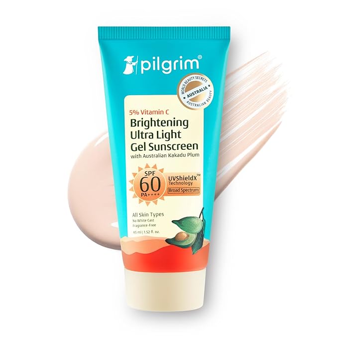 Pilgrim Vitamin C Gel Sunscreen SPF 60 PA++++, 45ml – Broad Spectrum, Lightweight, Non-Greasy, for All Skin Types