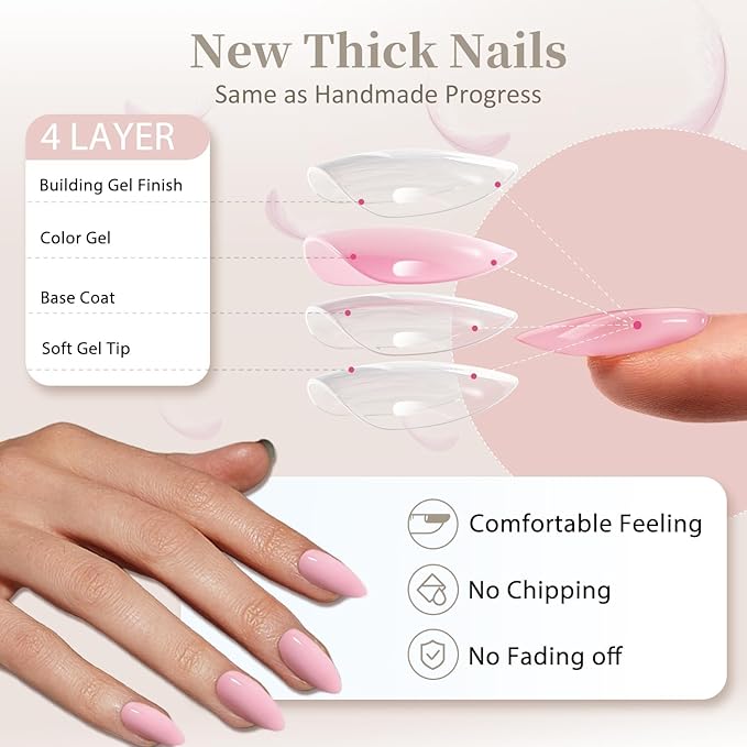 Cherry Red Press on Nails Short Almond Fake Nails Press ons, Thick Solid Color Glue on Nails Short False Nails, Medium Almond Nails Oval Round Shaped Nails for Women, 24Pcs Natural Acrylic Gel Nails