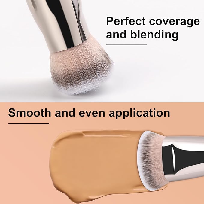 TEOYALL Flat Top Contour Brsuh, Soft Dense Synthetic Bristles Sculpt Contour Blending Buffing Brush For Liquid Cream Contour Bronzer