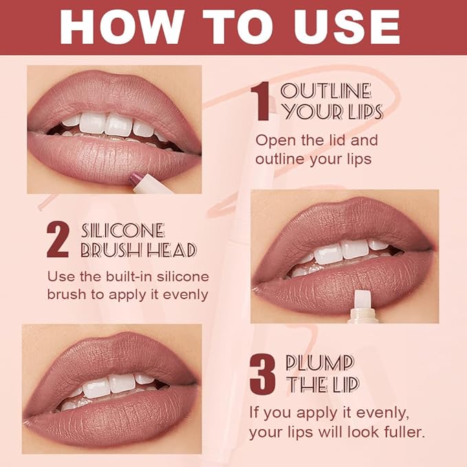 Plump Matte Crayon Lip Liner Pencil, Plun Lipstick Lip Liners for Women, 24 Hour Long-Lasting Lip Gloss Makeup, With Silicone Smudger for Define Contours & Sculpting Lip, 01