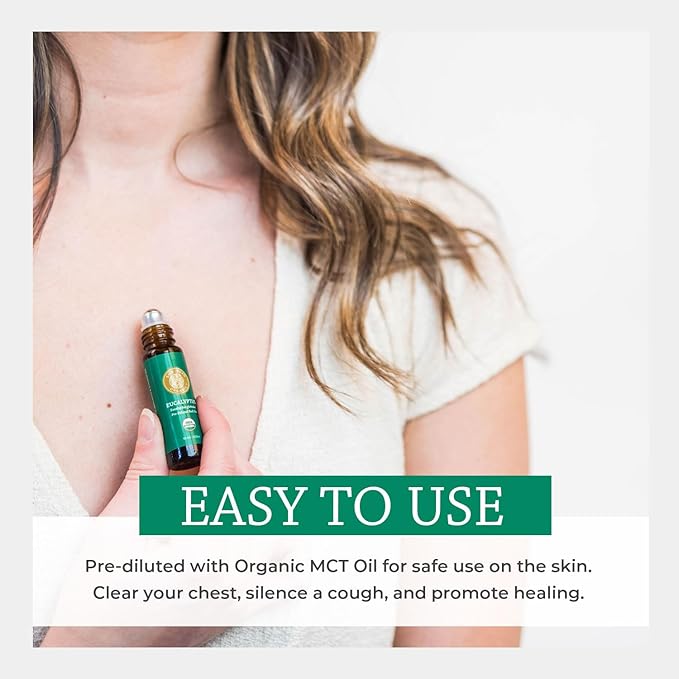 Silk Road Organic Eucalyptus Essential Oil Roll On, 100% Pure USDA Certified - Respiratory Health, Colds, Cough, Sinus & Allergy Congestion - 10 ml Roller - Always Pure, Always Organic