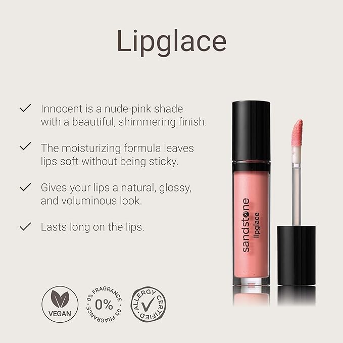 Sandstone Scandinavia Lipglace - Hypoallergenic Vegan Lip Gloss - Fragrance Free & Allergy Certified - Non Sticky & Moisturizing Lipgloss - Anti-Aging Hydrating Lipgloss (Innocent, 3,5 g)