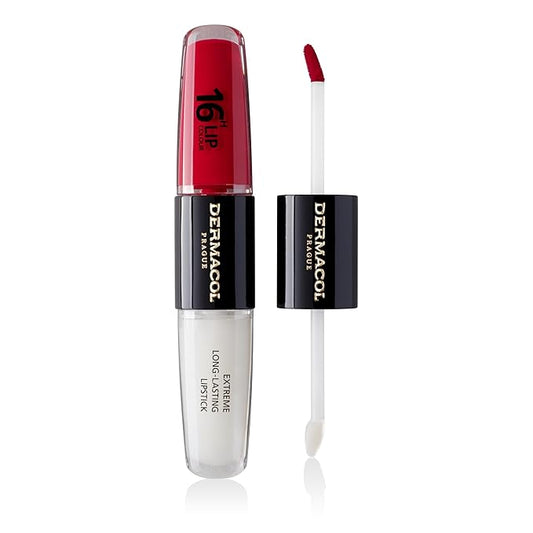 Dermacol NEW 16-Hour Lip Colour, Highly Pigmented Glossy Lip Stain, Two-Phase Lip Plumper Gloss, Kissproof Lip Makeup Products with Matte and Glitter Finish,n.3