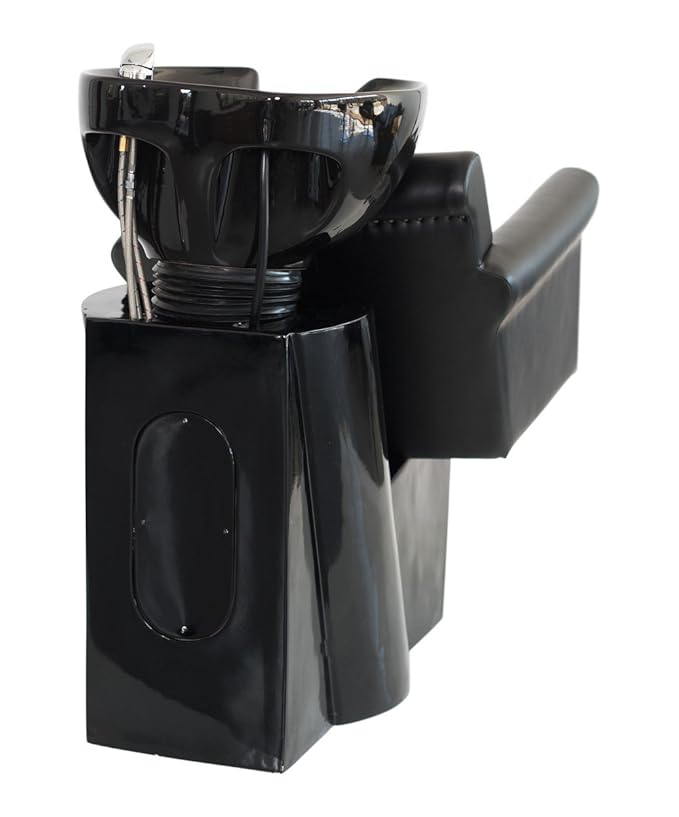 Buy-Rite Chelsea Shampoo Backwash Unit - Tufted Chair, Removable Cushion, Tilting Porcelain Bowl, Single-Lever Faucet, Vacuum Breaker & Install Kit Included - Black, NIN-9902BW