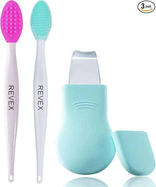 REVEX Silicone Nose Blackhead Remover Tool Set,Blackhead Scraper Tool,2Pcs Pore Cleaning Brush, Face Scrubber Skin Spatula, Pore Scrubber for Deep Cleansing,Face Exfoliator Scrubber for Women Men