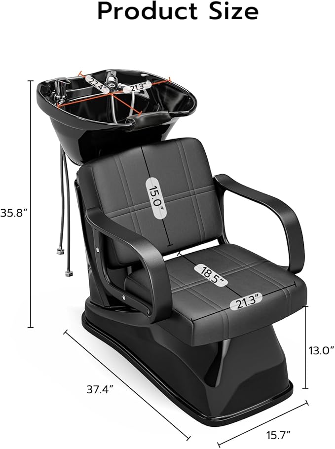 SyyBhb Shampoo Chair and Bowl Set of 2 for Salon, Backwash Station Sink with Tilting ABS Bowl, Barbershop Equipment